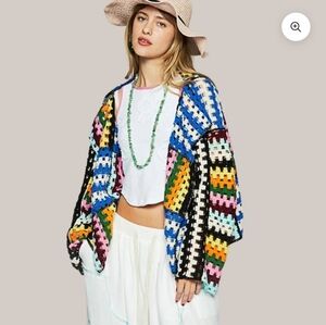 POL New Multi Crochet Knit Sweater